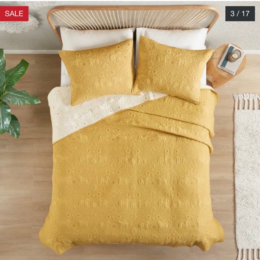 Ink + Ivy Kandula Yellow Cotton Reversible 3-Piece Coverlet Set